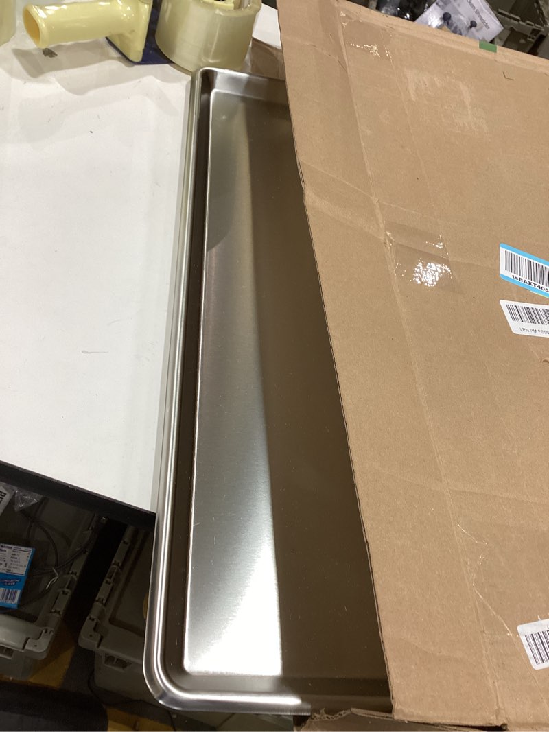Condition photo showing As Is for winco commercial-grade stainless steel sheet pan, open bead, 20 gauge, full size