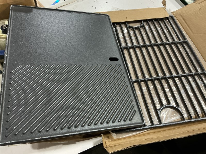 Condition photo showing New/Like New for direct store dc133 cast iron cooking grate and griddle replacement for nexgrill 720-0830h, 720-0783e, 720-0888n, 720-0888, 720-0697, for charbroil 463241113, 463449914, kenmore 720-0670a, 41516106210 1pc grate + 1pc griddle