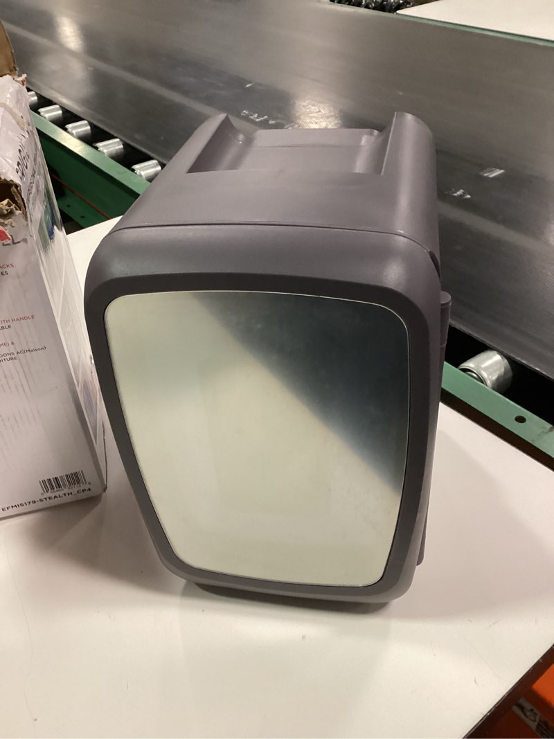 Condition photo showing Good Condition for Frigidaire Gaming Light Up Mini Beverage Refrigerator, 6 can, 4 liters, Cooler with large see through door and LED lights Perfect for Gaming Experience, Home, Office, or Cars.12V Charger (Stealth)