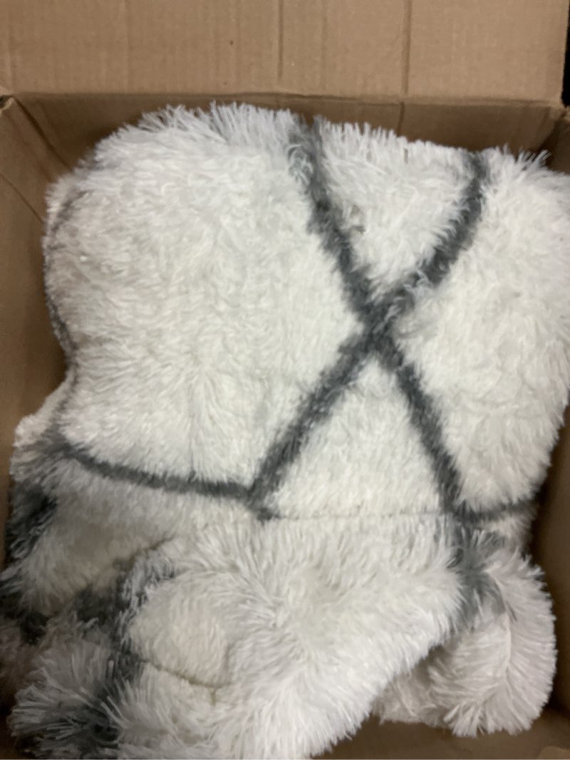 Condition photo showing As Is for ONASAR Area Rugs for Living Room, 5x8 Fluffy White and Grey Rug for Bedroom, Geometric Moroccan Indoor Shaggy Boho Soft Plush Floor Carpet for Kids Teen Nursery Dorm Home Decor Aesthetic 5' x 8' (Rectangular) 8- White / Grey