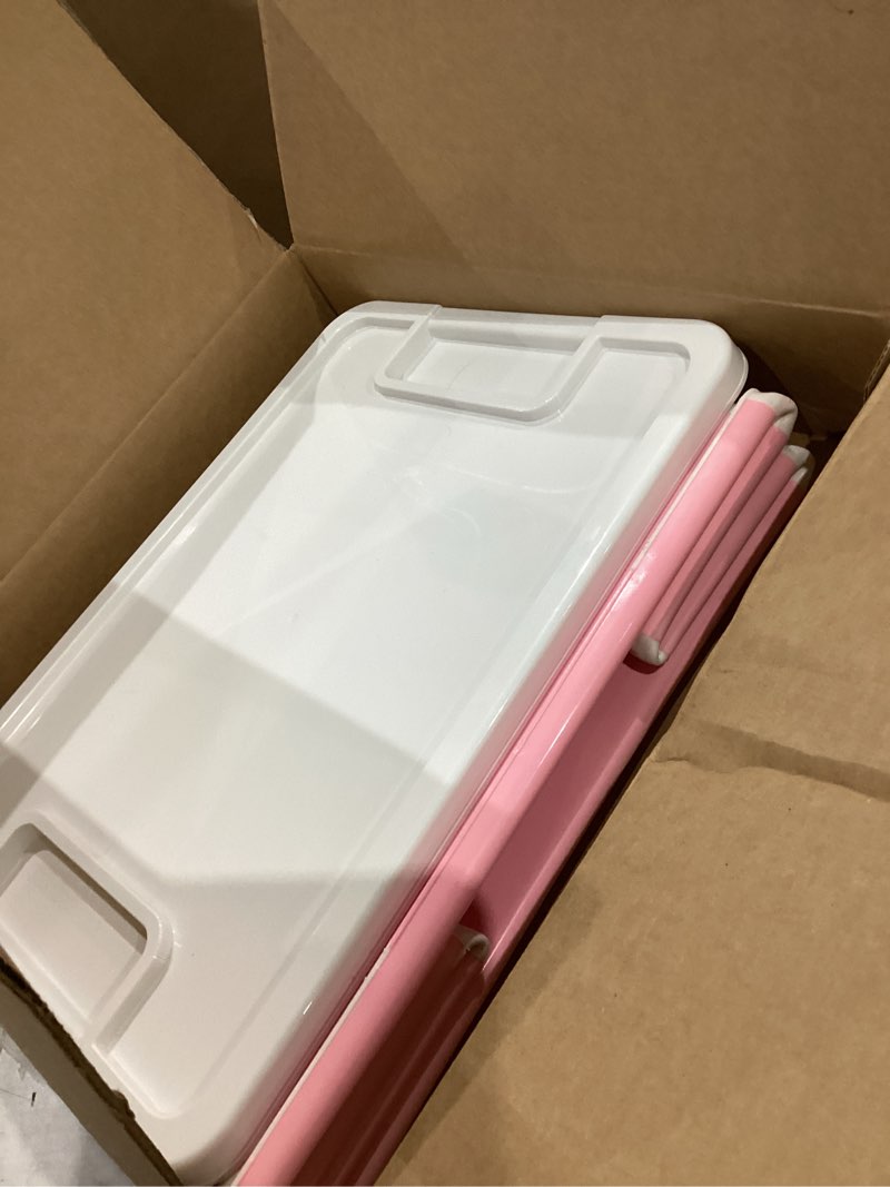 Condition photo showing New/Like New for 56 Quart Pink Plastic Storage Bins with Lids, Collapsible Large Storage Bin with Lids, Christmas Large Pink Containers, Waterproof Foldable Plastic Storage Box