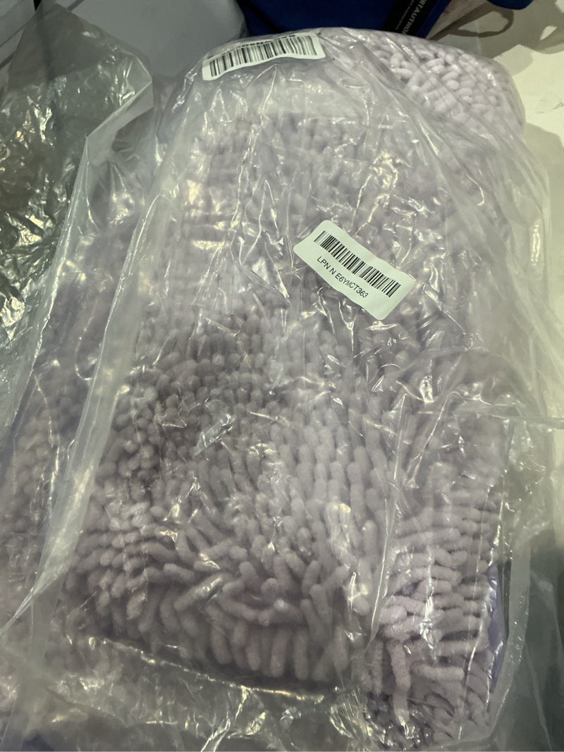 Condition photo showing As Is for bathroom rugs sets 3 piece, extra soft absorbent chenille bath rugs, non slip rubber backing machine washable quick dry bath mats for bathroom floor, tub, shower, lavender purple lavender purple 16" x 24" & 20" x 32"& 20" x 20" u shape