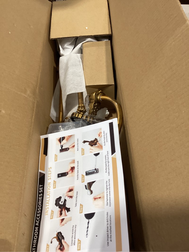 Condition photo showing As Is for zonon 5 pieces antique brass bathroom hardware accessories set vintage towel rack toilet paper holder towel ring robe hook wall mounted for bathroom toilet kitchen(classic) 5 classic