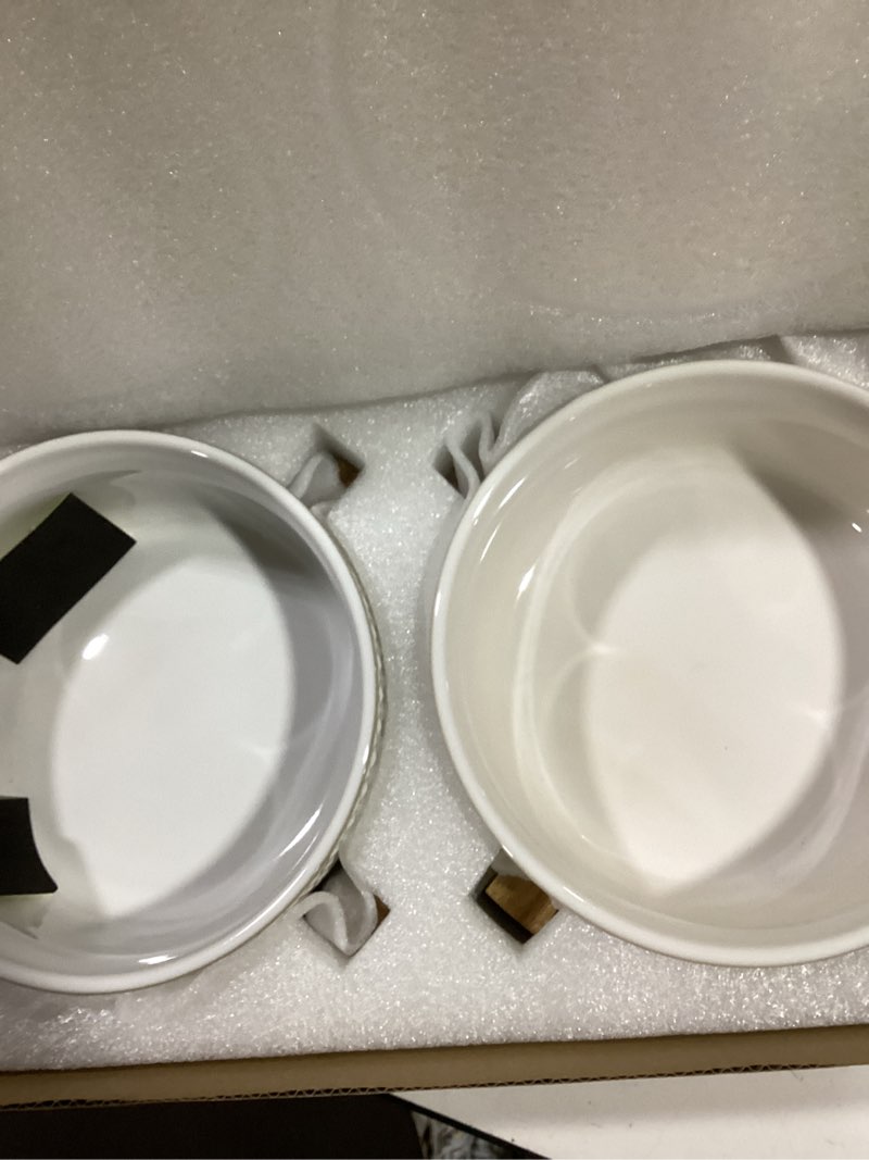 Condition photo showing Good Condition for le tauci pet ceramic dog bowl set, 4 cups food and water bowl for medium small dogs, cute pet dishes with wood stand, rhombus+wave design (set of 2) m-4 cups rhombus+wave