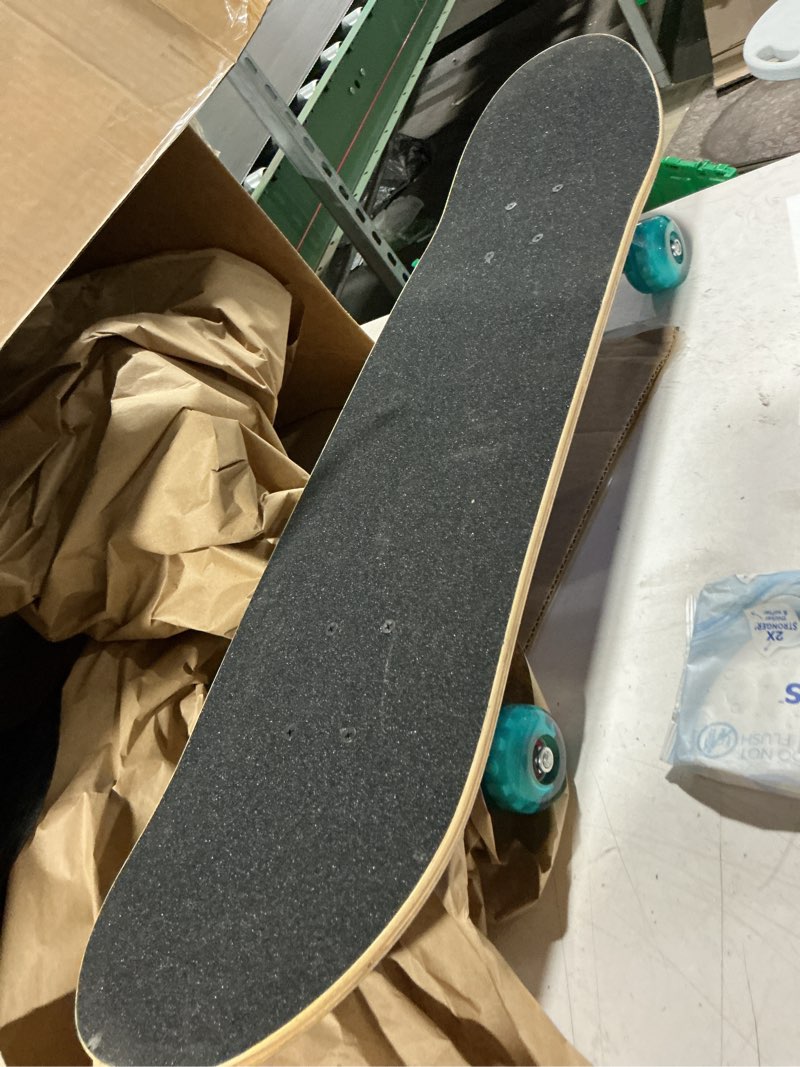 Condition photo showing As Is for complete skateboards for kids adults, standard skate board with colorful flashing wheels for beginners boys girls age 7+, 9 layer canadian maple deck pro longboard skateboards with
