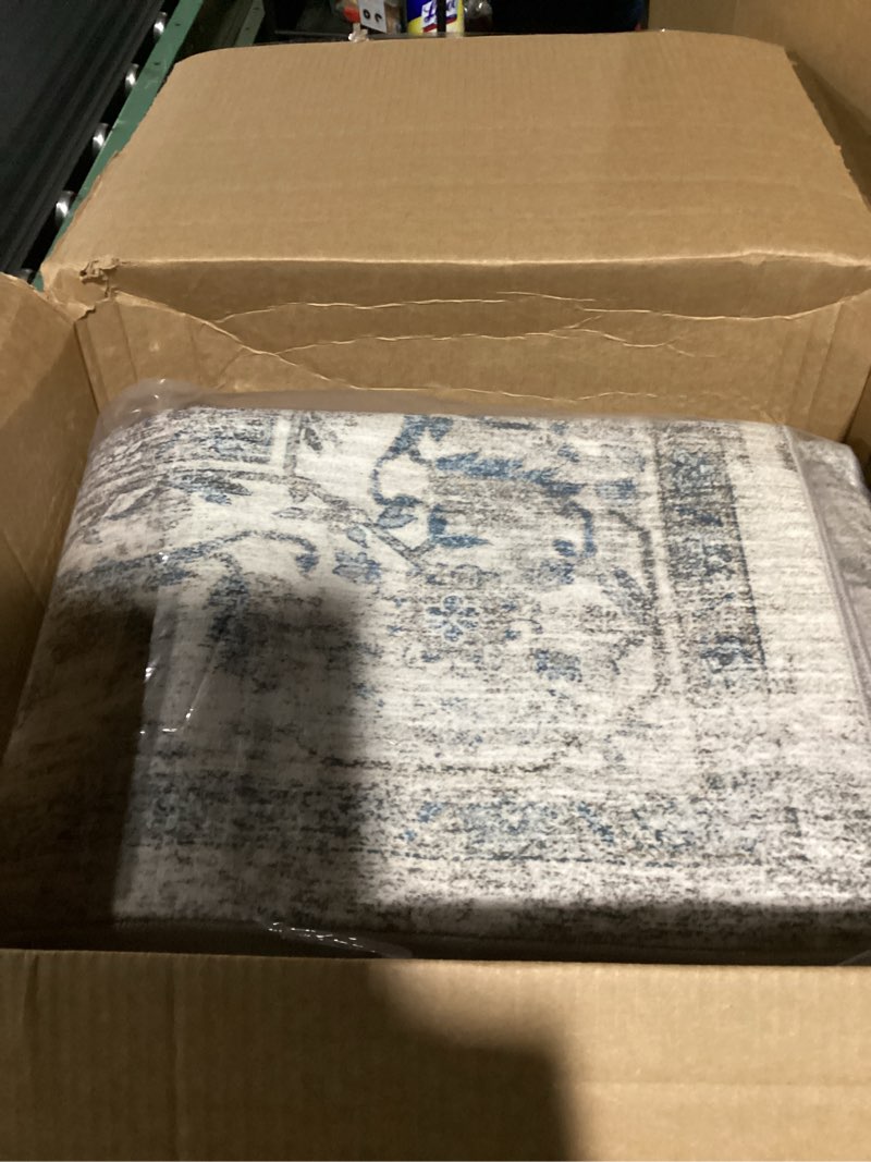 Condition photo showing As Is for 8x10 Area Rugs for Living Room, Machine Washable Non Slip Vintage Rug, Non-Slip Stain Resistant, Large Soft Home Decor Rug for Bedroom Dining Room (Blue/Grey,8'x10') Blue/Grey 8' x 10' (Rectangular)