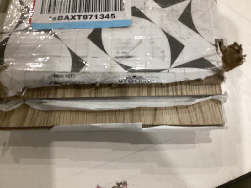 Condition photo showing As Is for Mysflosy Peel and Stick Floor Tiles, Self-Adhesive Luxury Vinyl Flooring Plank, 6'' x 36'', 12 Pack 18 Sq.Ft, Waterproof DIY Deep Wood Grain Planks Easy to Install for Kitchen, Living Room