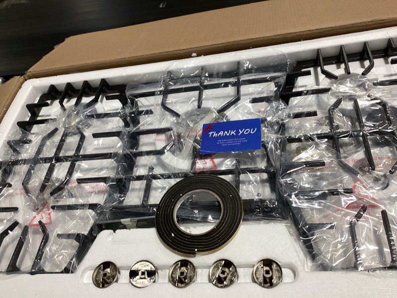 Condition photo showing Good Condition for 36 inch gas cooktop, propane stove top with 5 italy sabaf sealed burners 41,800btu, ng/lpg convertible built-in stainless steel stovetop with thermocouple protection for rvs kitchen outdoor 36inch-5burners