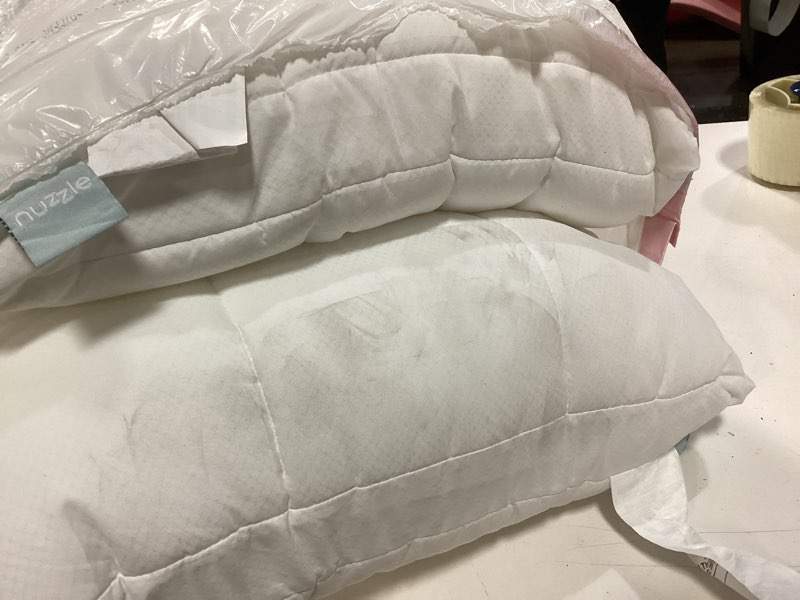 Condition photo showing As Is for Nuzzle Cooling Adjustable Pillows Queen Size Set of 2 for Side Sleepers, Luxury Bed Pillows Hotel Collection - Best Adjust Height Soft Firm Pillows for Back, Stomach and Side Sleepers Queen SIze (Set of 2) White