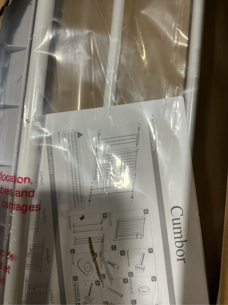 Condition photo showing Good Condition for cumbor 29.7-46" baby gate for stairs, toddler safety essentials for the house, auto close dog gate for doorways, mom's choice awards winner-easy install pressure mounted pet gates for dogs, white white 29.7"-46"w x 30.5"h