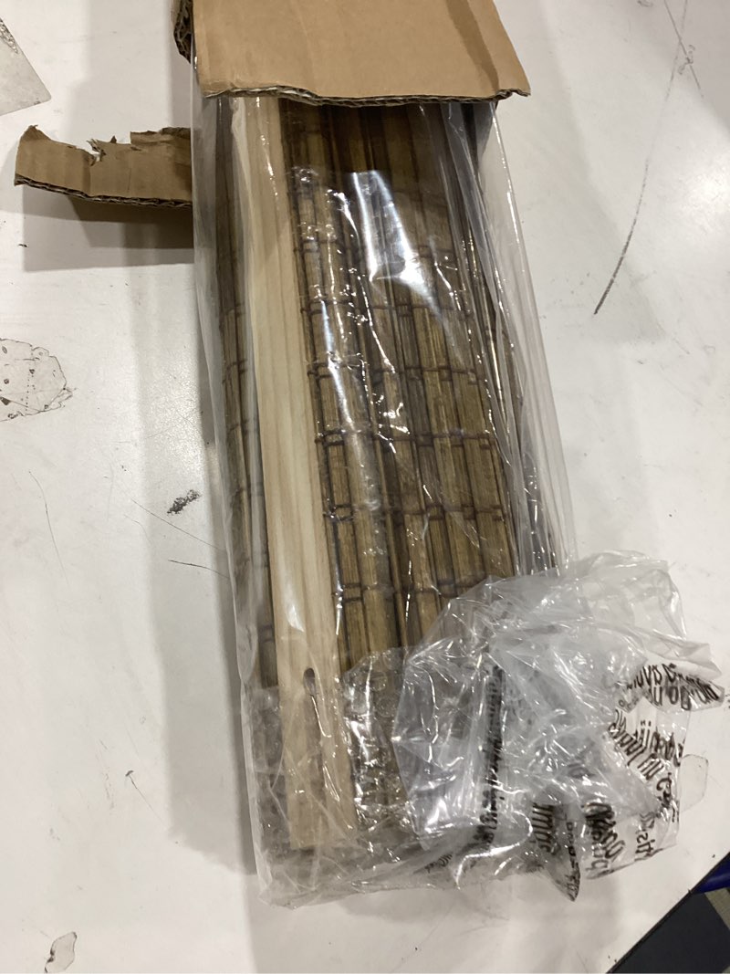 Condition photo showing Good Condition for unishades cordless bamboo roman shades, 30.5×48 in, highfield teak | wide bamboo strip weaving technique, high light-blocking capacity, high level of privacy protection ?room darkening?highfield teak 30.5" w × 48" h