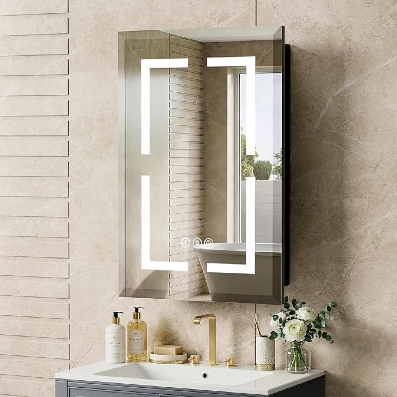 16"X24" Bathroom Medicine Cabinet with Mirror, LED Lighted Medicine Cabinet with Anti-Fog, 3 Colors Temperature Stepless Dimmable, Metal Cabinet for Storage and Mordern Decor, Black