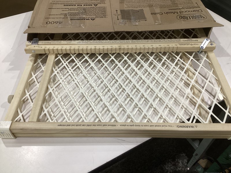 Condition photo showing Good Condition for toddleroo by north states - diamond mesh wooden baby gate: pressure mounted baby gate for doorways - adjustable 26.5 to 42 inches wide - 23 inches tall