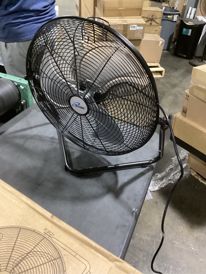 Condition photo showing As Is for iliving 20 inch 5800 cfm high velocity heavy duty metal floor wall fan, for office, commercial, workstation, greenhouse, garage, shop attic use, black, ul listed