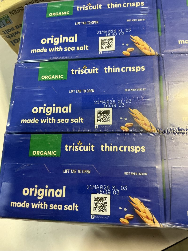Condition photo showing New/Like New for TRISCUIT THIN CRISPS CRACKERS ORGANIC ORGINIAL1X6.5 OZ( BB 21/mar/2026)