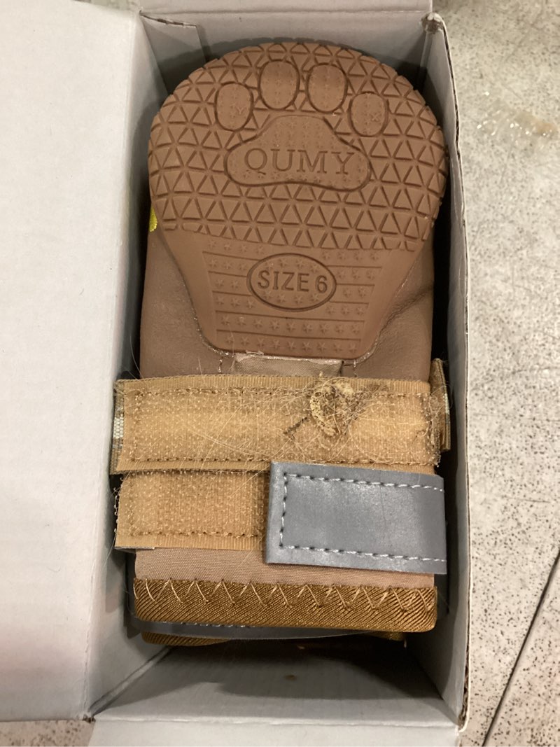 Condition photo showing Good Condition for qumy dog shoes for large dogs, medium dog boots & paw protectors for winter snowy day, summer hot pavement, water-resistant in rainy weather, outdoor walking, indoor hardfloors skid-resistant sole khaki size 6: 2.6''x3.0''(w*l) (pack of 4)