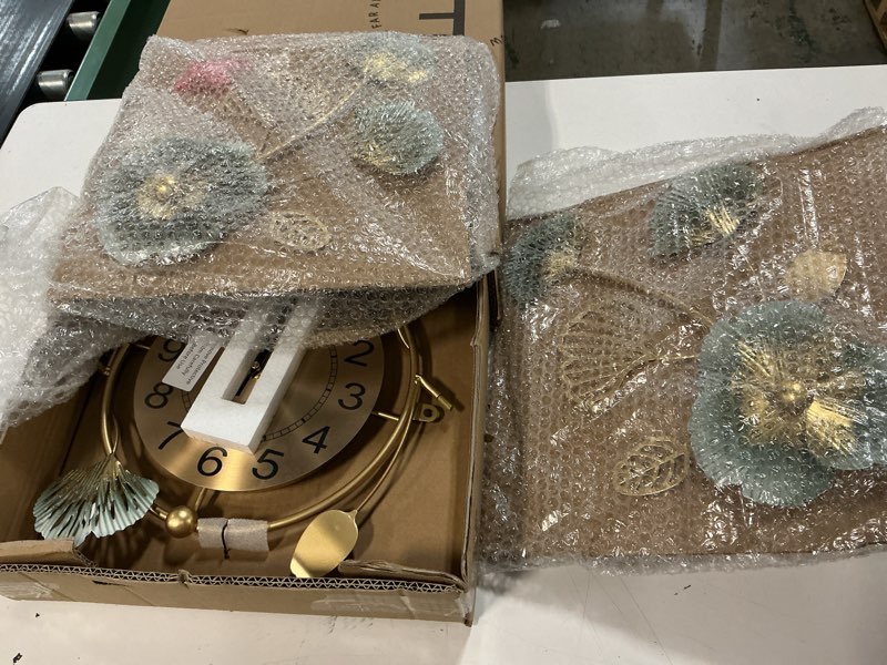 Condition photo showing New/Like New for lafocuse silent modern large wall clock for living room, mid century decorative wall clocks for home kitchen, metal ginkgo leaf clock, 37x14 inch multi-37x14 inch