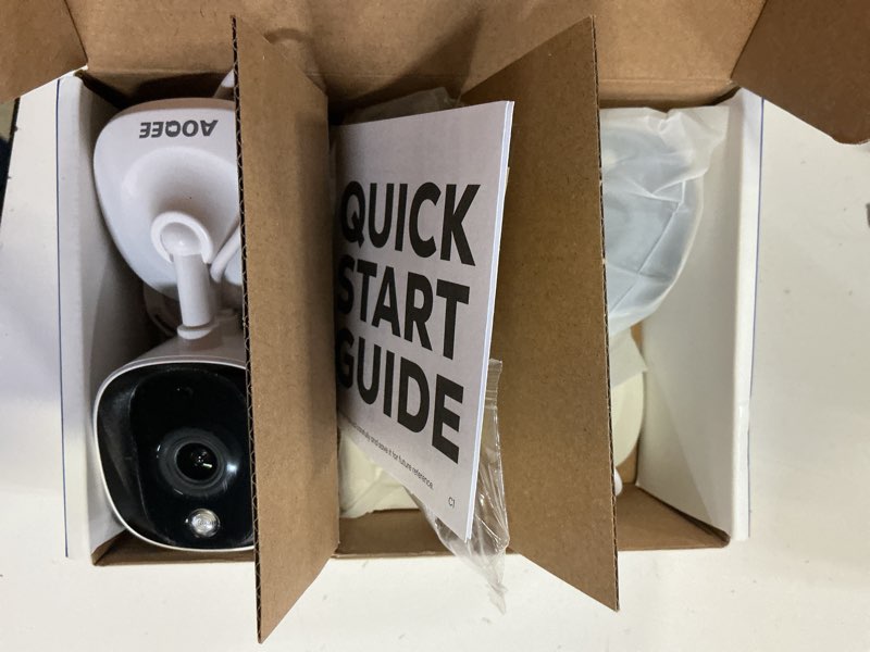 Condition photo showing Good Condition for aoqee 2k cameras for home security-outdoor/indoor camera for dog/cat/pet/nanny/baby/elderly, color night vision, white light, siren, 24/7 sd recordings, works with alexa, plug in (c1-white-2pack-2.4g)