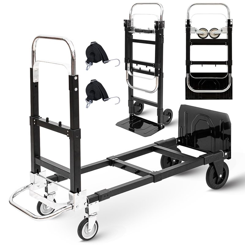 3 in 1 Folding Hand Truck, 600Lbs Capacity, Heavy Duty Collapsible Cart with Retractable Handle and 