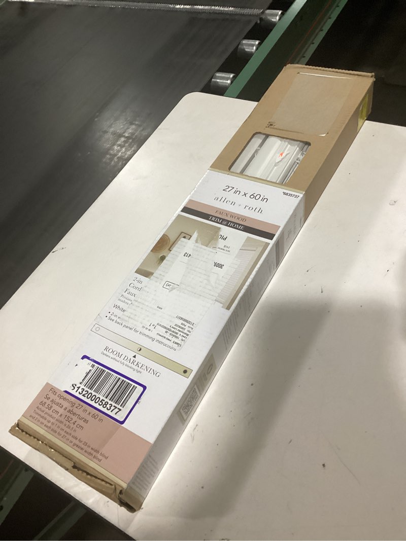 Condition photo showing Good Condition for allen + roth 2-in Slat Width 27-in x 60-in Cordless White Faux wood Room darkening Horizontal
