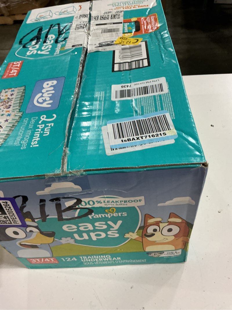Condition photo showing New/Like New for pampers training pants - easy ups boys & girls bluey - size 3t-4t, 124 count, children's potty underwear (packaging may vary) 3t-4t 124