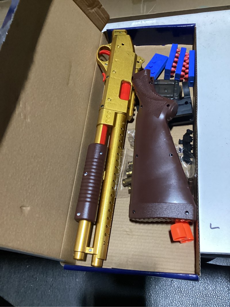 Condition photo showing As Is for Manual Pump Action Shell Ejecting Shotgun Foam Dart Blaster - 40-Soft Bullet, Spring-Powered, Outdoor Shooting Games Toys for 8-12 Year Old Boys & Girls Adults, Gifts for Birthday Xmas Gold