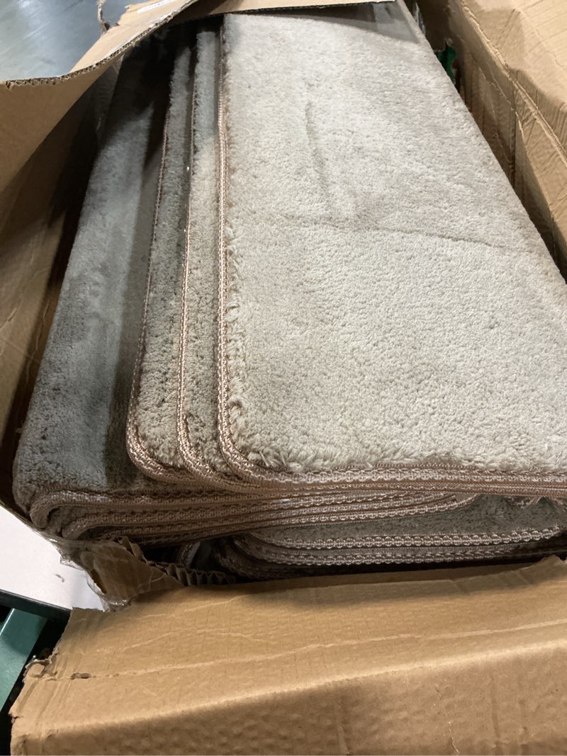 Condition photo showing Good Condition for bullnose stair treads non slip 9.5" x 32", 14 pcs ultra plush carpet stair treads for wooden steps indoor with edge protection, reusable peel and stick tpu backing stair runner rugs - beige gray 9.5*32 inch beige gray 14