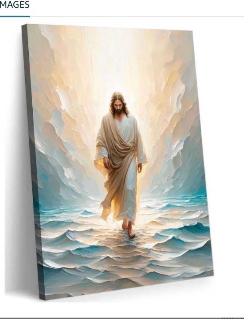 Jesus Walking On Water Canvas Wall Art Christian Bible Stories Wall Decor Picture Divine Light 16 x 24  