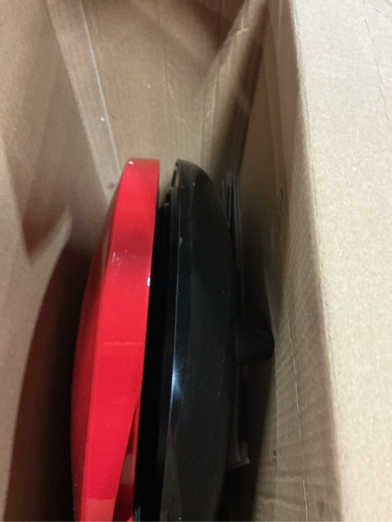 Condition photo showing As Is for taco tuesday deluxe 10-inch 6-wedge electric quesadilla maker with extra stuffing latch, red 10-inch quesadilla maker