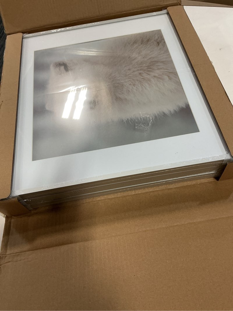 Condition photo showing New/Like New for Heimlove 16x16 inch Square Picture Frame, 16x16 Aluminum Photo Frame, Standard Square Versatile Wall Display Poster Frames, Frames For 12x12 with Mat, Wall Hook Included - (Set of 3 - Silver)