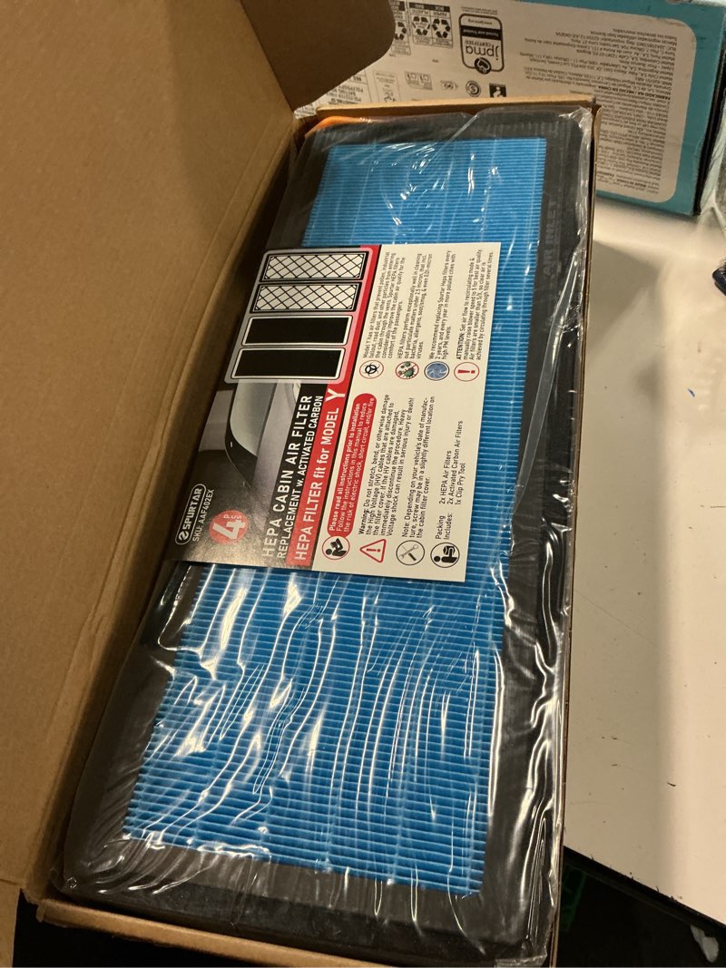 Condition photo showing Good Condition for spurtar hepa air filter for tesla model y, activated carbon cabin air filter replacement for tesla model y accessories july 2021-2025 (set of 4 packs) hepa filter 4pcs(in the front trunk)