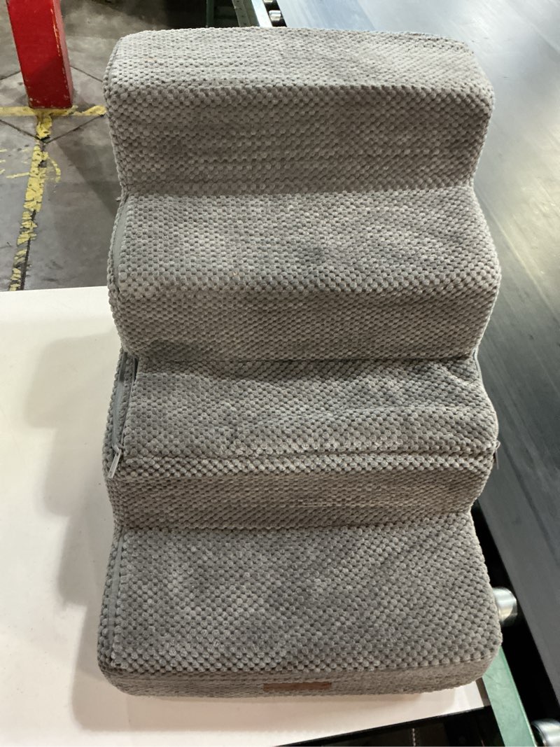 Condition photo showing Good Condition for dog stairs for small dogs 18" h, 4-step dog steps for high bed and couch, pet steps ramp for puppy and cats, non-slip stable indoor pet ladder for sofa and chair, grey grey 4.0 24"d x 15"w x 18"h