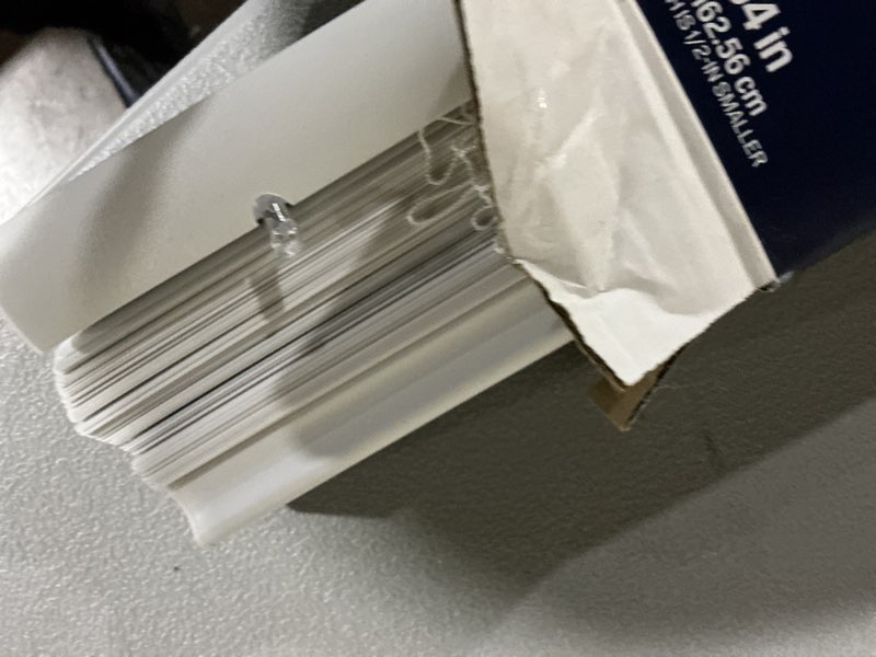 Condition photo showing As Is for project source light filtering 1-in slat width 32-in x 64-in cordless white vinyl light filtering mini-blinds