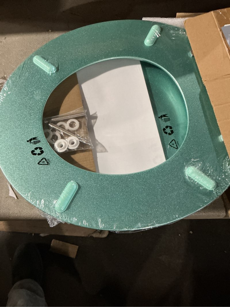Condition photo showing New/Like New for round toilet seat wood toilet seat prevent shifting with zinc alloy hinges american standard size toilet seat easy to install also easy to clean(round,sparkling turquoise) round turquoise