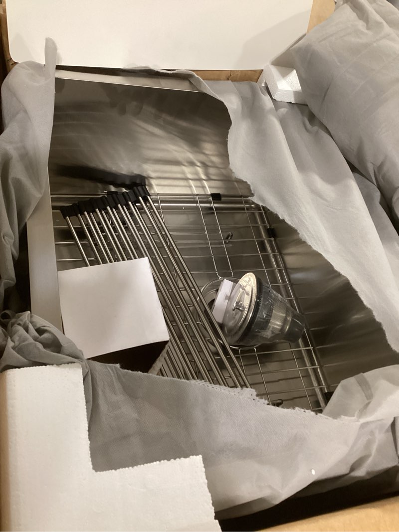 Condition photo showing As Is for Bar Sink - PEPO 21 x 18 Inch Undermount Kitchen Sink, 16 Gauge Stainless Steel Single Bowl Small Kitchen Sinks, High-end Handmade Square Small Wet Bar Sink RV Sink, Bar or Prep Sink, Outdoor Sink 21x18x10inch Stainless Steel