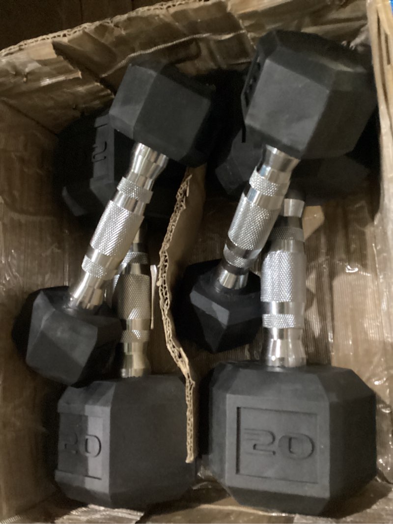 Condition photo showing As Is for *incomplete* CAP Barbell Rubber Coated Dumbbell Weight Set with Vertical Rack | 100 lb, 150 lb, and 210 lb Options 150 lb - Set Chrome Handles