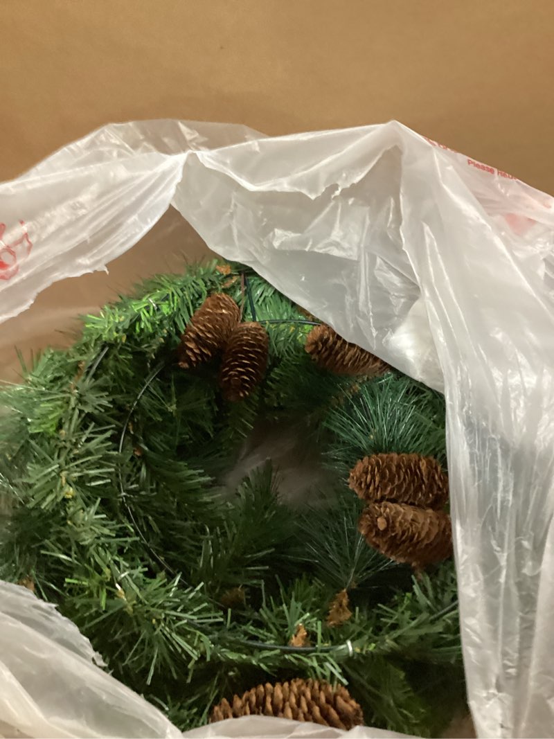 Condition photo showing Good Condition for Nearly Natural 20in. Mixed Pine and Pinecone Artificial Christmas Wreath with 35 Clear LED Lights