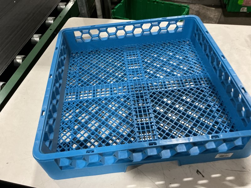 Condition photo showing As Is for carlisle rf-14 carlisle blue color, polypropylene opticlean combination/flatware rack 18.25 inches x 18.25 inches