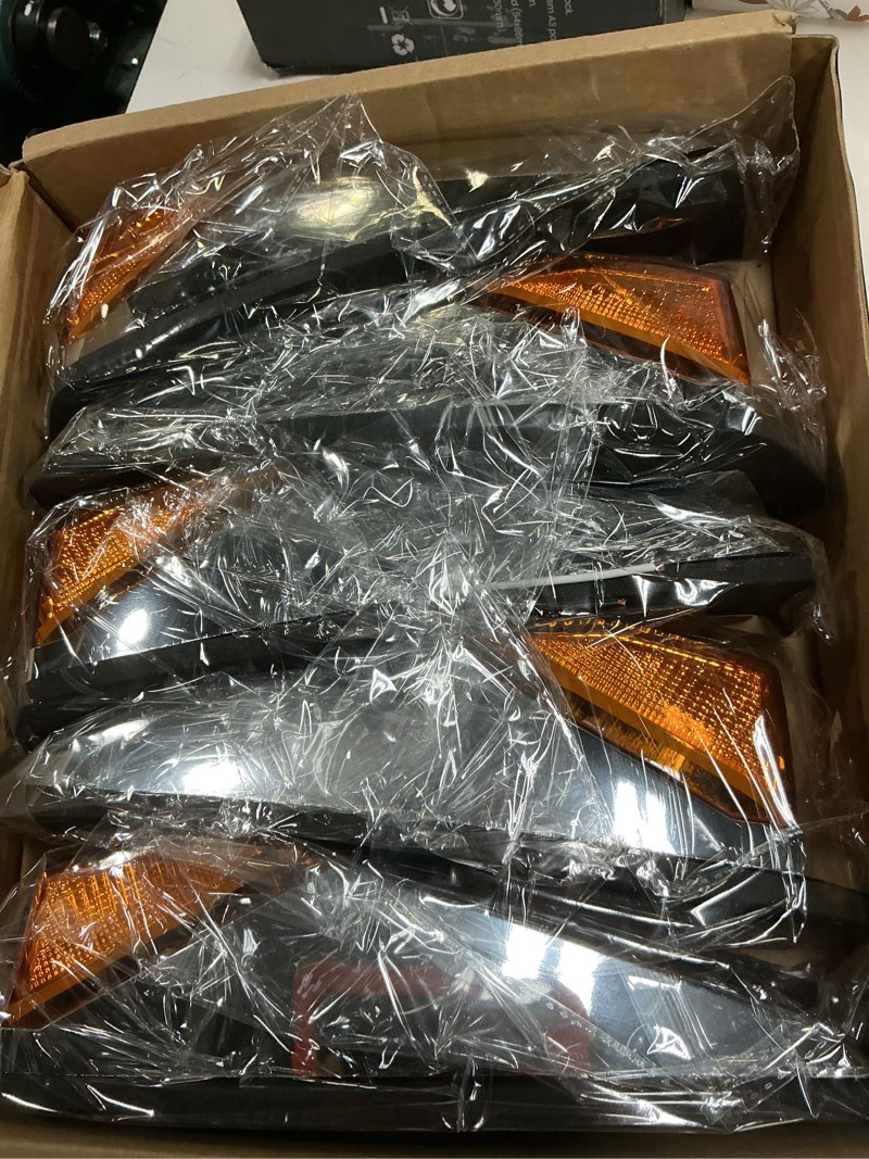 Condition photo showing New/Like New for 5pcs truck cab marker lights 17 led amber cab roof top marker clearance running lights w/chrome base replacement for peterbilt kenworth freightliner cab roof lights assembly 12v