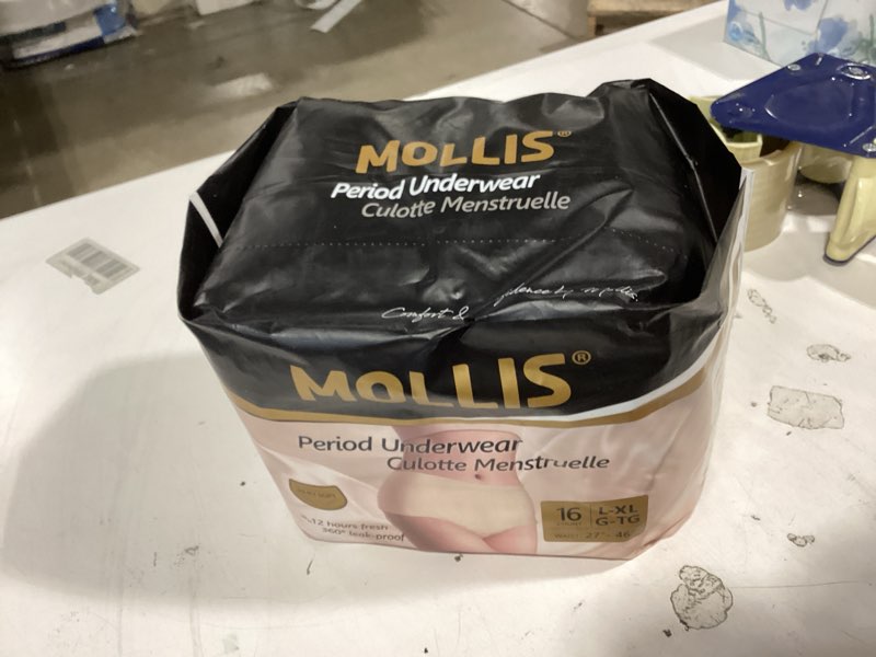 Condition photo showing New/Like New for mollis disposable period underwear for women, postpartum panties, maternity knickers heavy flow leak proof, beige, large/x-large, 16 count beige l/xl(pack of 16)