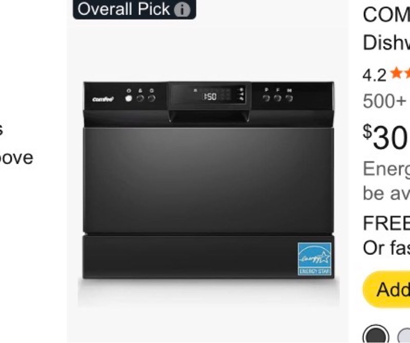 Add to cart Overall Pick COMFEE’ Countertop Dishwasher, Energy Star Portable Dishwasher, 6 Place Settings & 8 Washing Programs, Speed, Baby-Care, E... COMFEE’ Countertop Dishwasher, Energy Star Portable Dishwasher, 6 Place Settings & 8 Washing Programs,