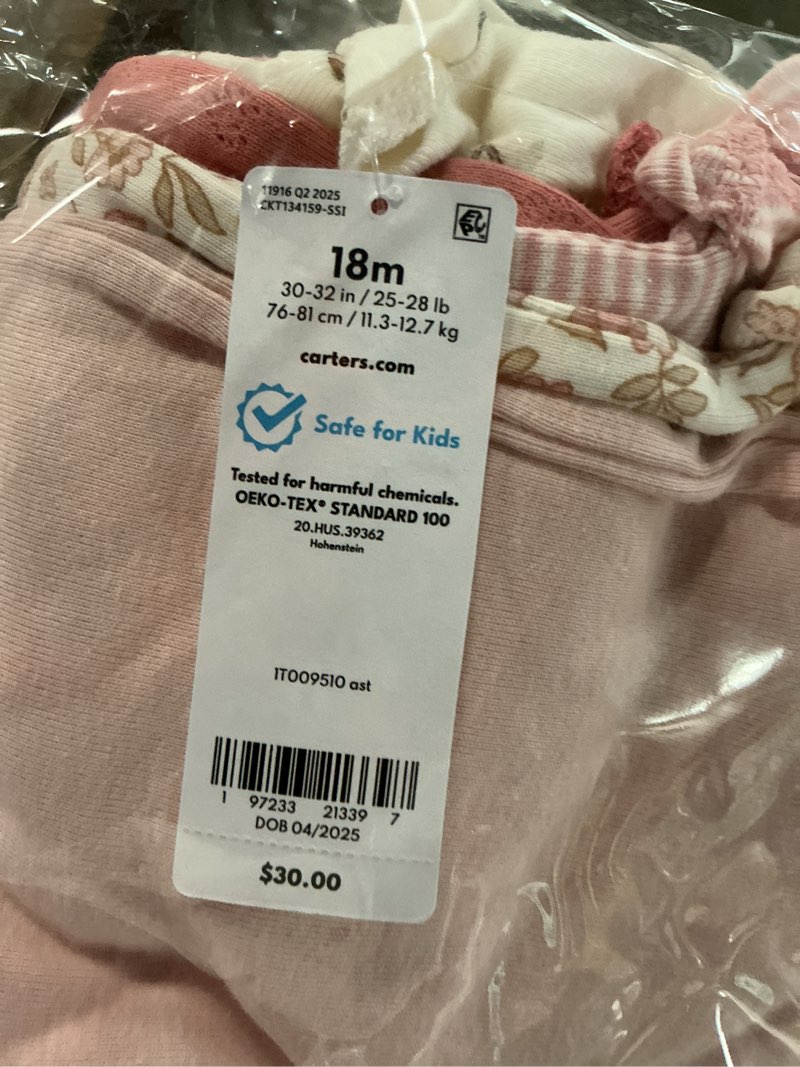 Condition photo showing New/Like New for 18m carter's baby girl's floral bunny bodysuits (5-pack)