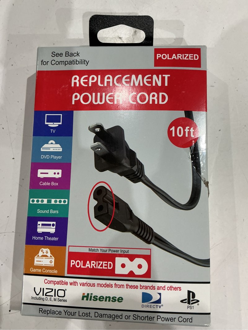 Condition photo showing Good Condition for xtreme 10-ft replacement polarized power cord, works with vizio, hisense tvs, and comcast