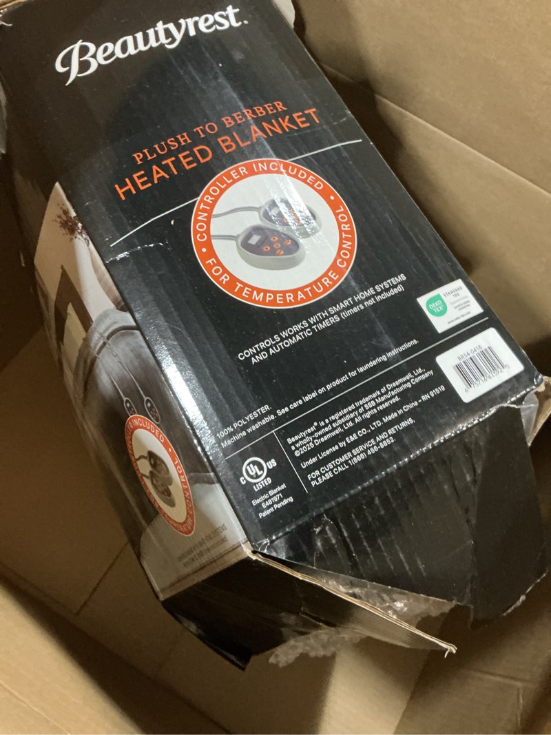 Condition photo showing As Is for Beautyrest Heated Blanket, Electric Blanket, Soft, Warm, Reversible Plush - Sherpa Heating Blanket with 20 Heat Settings, 1-10 hrs Timer Auto Shut Off, Machine Washable, Queen (90 inx84 in), Grey Grey Queen (90 in x 84 in)