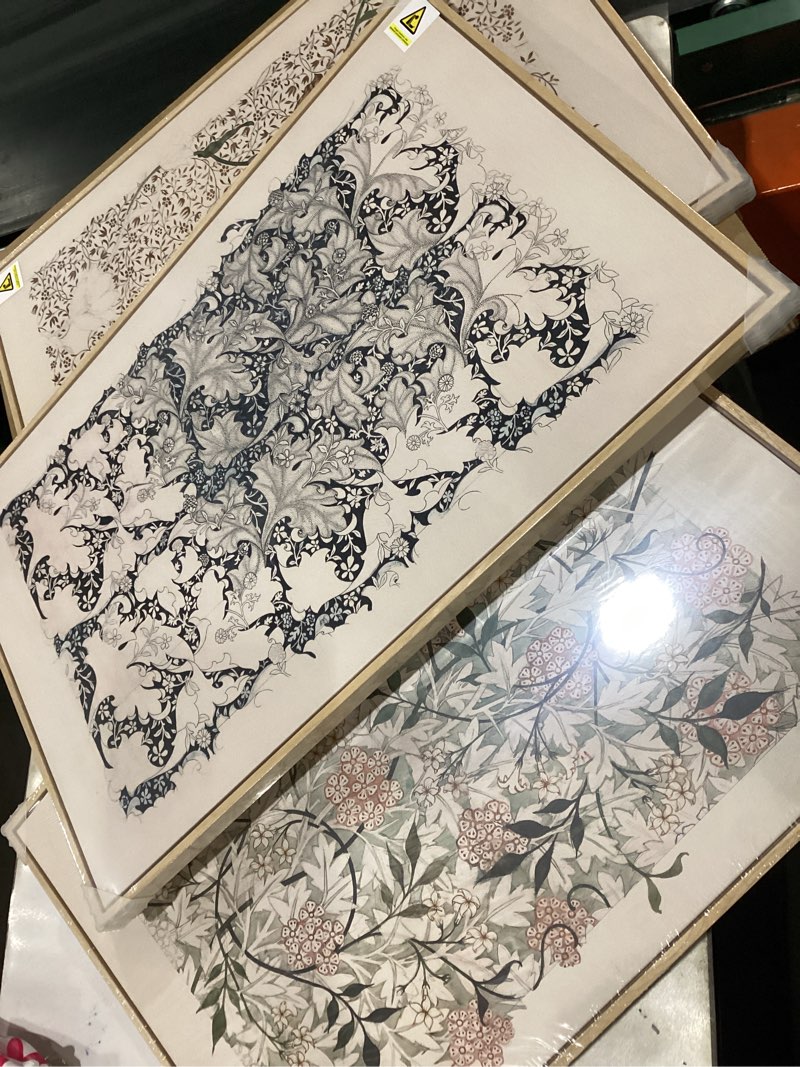 Condition photo showing Good Condition for framed large william morris canvas wall art set of 3, vintage nature floral artwork prints, boho neutral botanical wall decor for living room, bedroom, hallway and office, total size 30x60 20"w x 30" h x 3pcs neutral floral