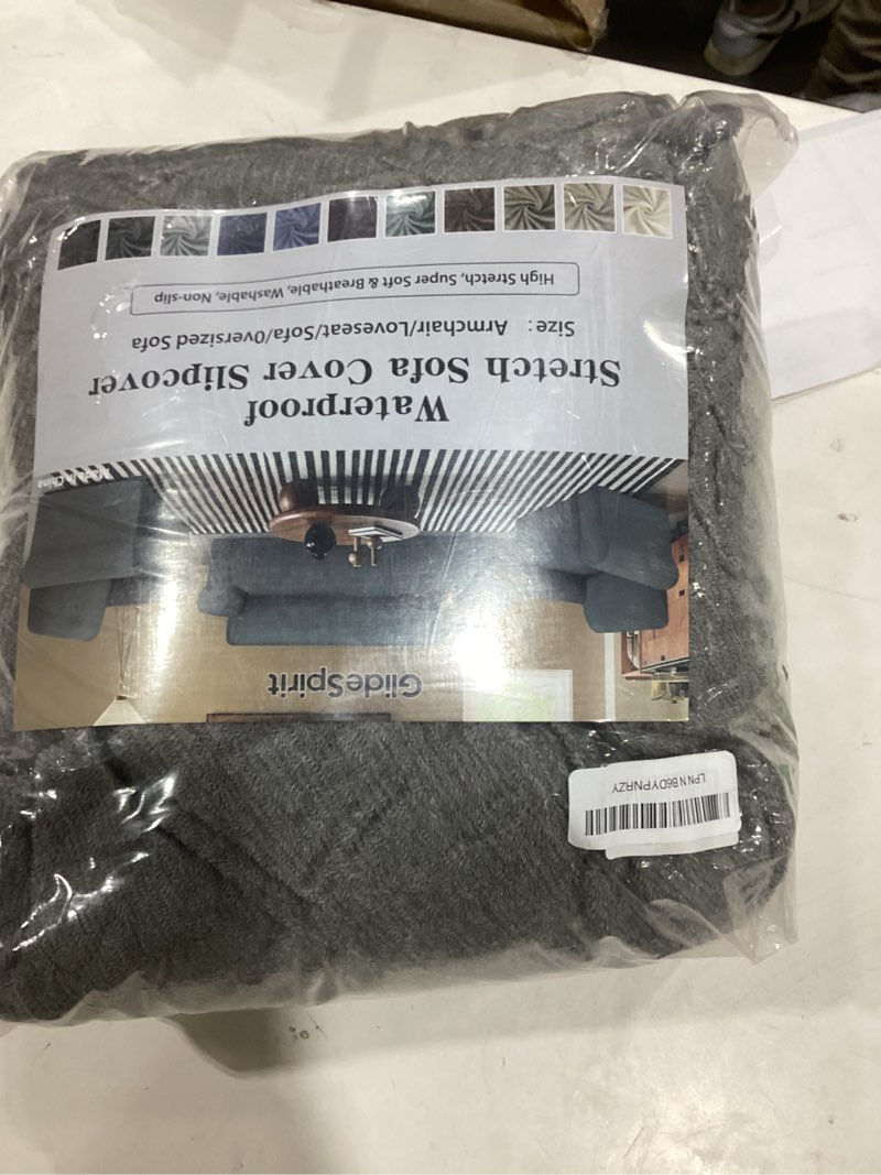 Condition photo showing As Is for Waterproof Couch Cover, Stretch Non-Slip Oversized Sofa Slipcover with Elastic Bottom Stay-in-Place - Leakproof Furniture Protector for Kids & Pets - Washable (Oversized Sofa, Light Gray) Oversized Sofa Light Gray