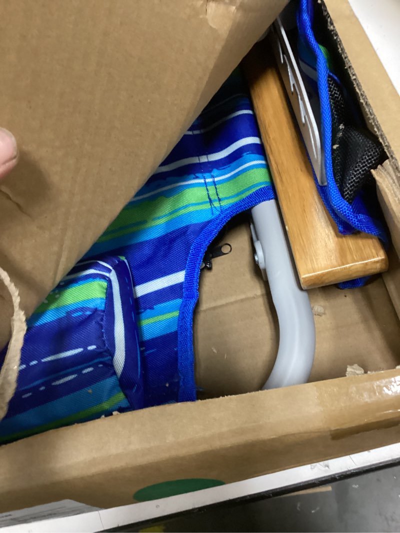 Condition photo showing Good Condition for Tall Beach Chairs for Adults, 17" High Backpack Beach Chair with Wooden Armrests, 5 Positions Reclining Heavy Duty Chair with Large Cooler Pouch, Support to 350LBS Striped Blue&Green,1pack Striped Blue&green 1