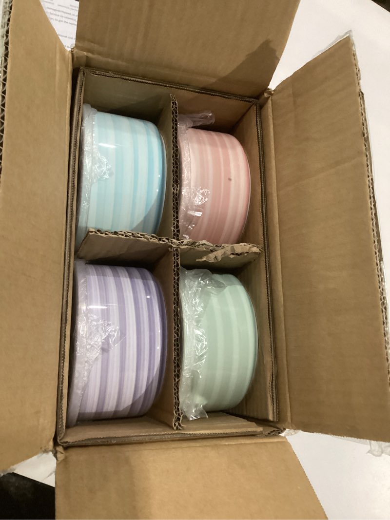 Condition photo showing Good Condition for selamica ceramic bowls with lids, 14 oz microwave safe bowls with lids for lunch picnic, 5 inch ceramic food storage containers for leftovers, soup, salad, meal prep, cereal, set of 4, gradient color gradient color 14 oz