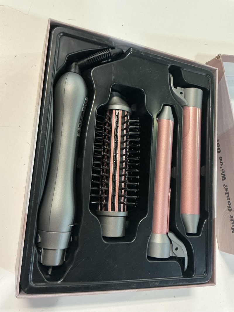Condition photo showing Good Condition for 3 in 1 interchangeable automatic rotating curling iron & thermal brush set, (1''-1.25'') curling iron, automatic hair curler with 1.5'' heating round curling brush, instant heat-up, gray
