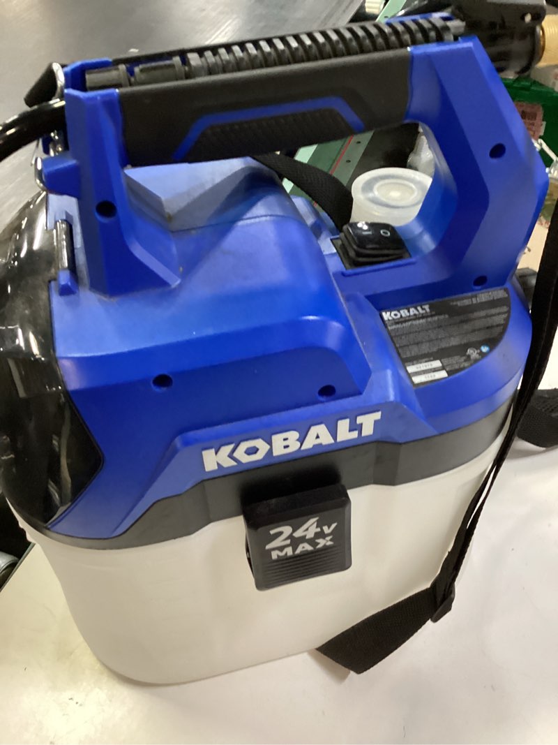 Condition photo showing As Is for kobalt 2.11-gallon 24-volt battery operated handheld sprayer